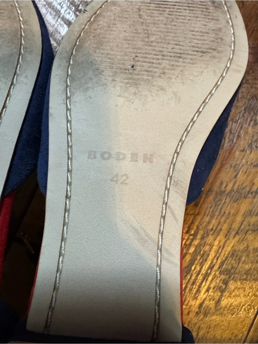 Boden navy blue suede ankle strap pointed toe flats Size 42 = 10.5 - Picture 10 of 14
